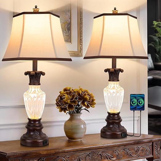 Table Lamp Set of 2 with USB Ports & 3-Color Temperatures