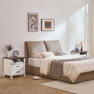 Farmhouse Nightstand with 2 Drawers & Open Shelf – White