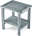 THYOI Premium Acacia Wood Outdoor Side Table, Adirondack Square Patio End Table with 2-Tier Storage Shelf, Weather-Resistant Small Table for Porch, Garden, Backyard, Poolside (Black)