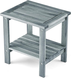 THYOI Premium Acacia Wood Outdoor Side Table, Adirondack Square Patio End Table with 2-Tier Storage Shelf, Weather-Resistant Small Table for Porch, Garden, Backyard, Poolside (Black)