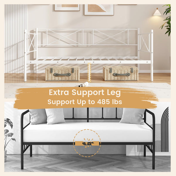 Twin Metal Daybed Frame with Headboard and Storage