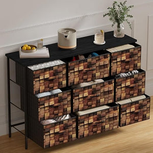 9-Drawer Fabric Dresser with Metal Frame & Wood Top