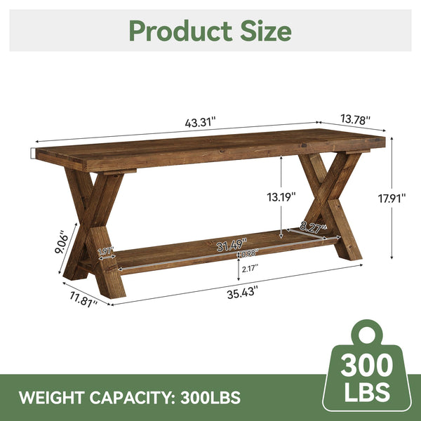 43.3" Solid Wood Entryway Bench with Storage Shelf