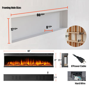 60" 3-Sided Electric Fireplace with Color-Changing Flames