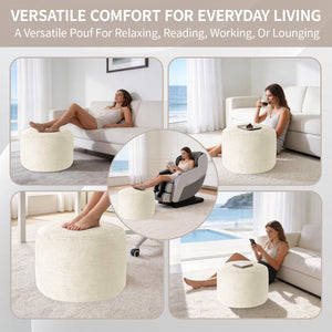 Large Round Corduroy Pouf Ottoman with Memory Foam Filling