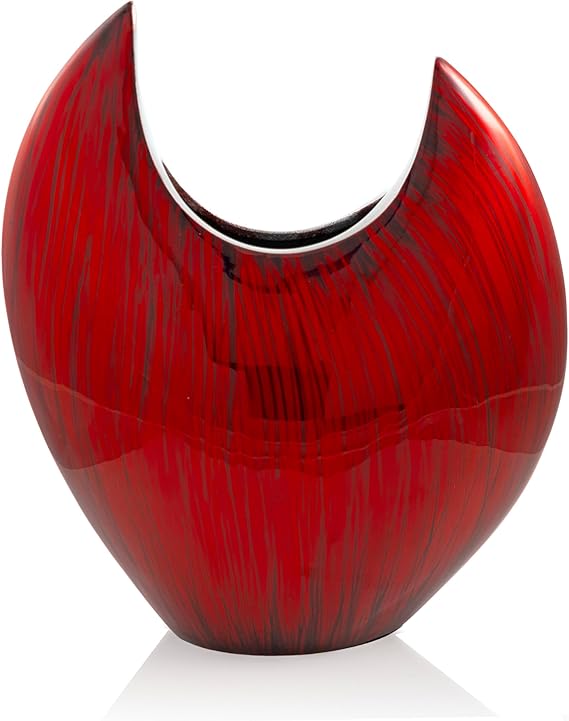 Red Glazed Aluminum Pointed Vase — 8"L x 3"W x 18"H