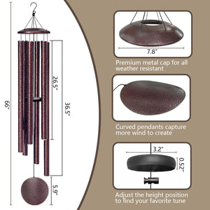 66-Inch Large Outdoor Wind Chimes – Deep Tone, 6 Aluminum Tubes, Rustic Garden Decor