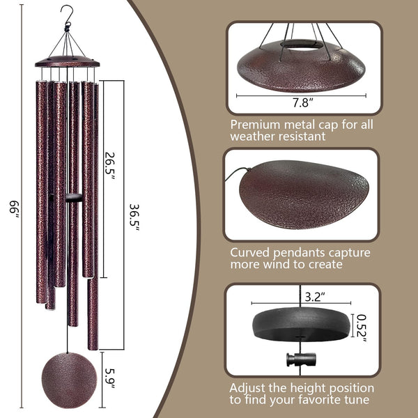 66-Inch Large Outdoor Wind Chimes – Deep Tone, 6 Aluminum Tubes, Rustic Garden Decor
