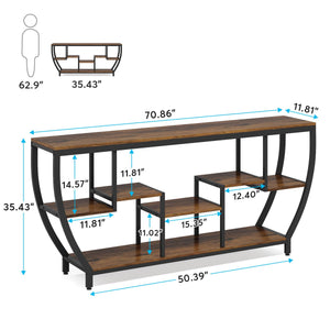70.9" Industrial Sofa Console Table with 7 Shelves