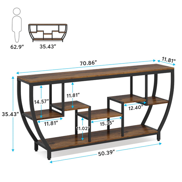 70.9" Industrial Sofa Console Table with 7 Shelves