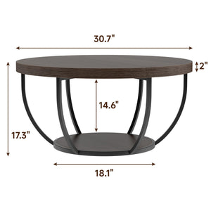 Round Coffee Table with 2-Tier Storage & Steel Frame