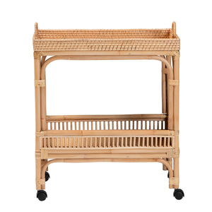 2-Tier Natural Rattan Wine Cart with Caster Wheels