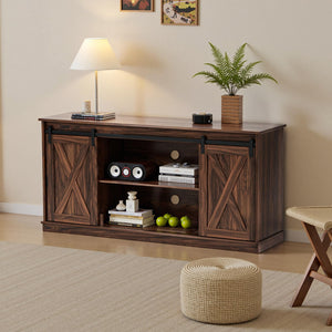 Farmhouse TV Stand with Sliding Barn Door – 58 Inch, Brown