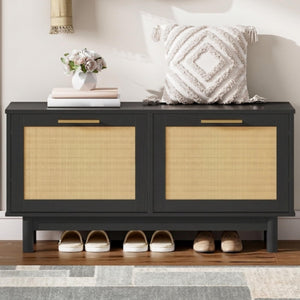Rattan Shoe Storage Bench with Flip Drawers