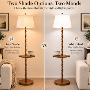 Wood Floor Lamp with Tray — Dimmable, Remote Control, 3 Color Temperatures