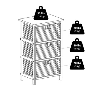 3-Tier Wood Storage Rack with Foldable Baskets – Black