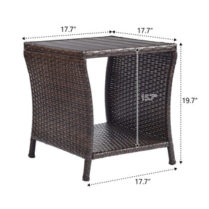 Outdoor Wicker Patio Side Table with Storage – 2-Layer PE Rattan End Table