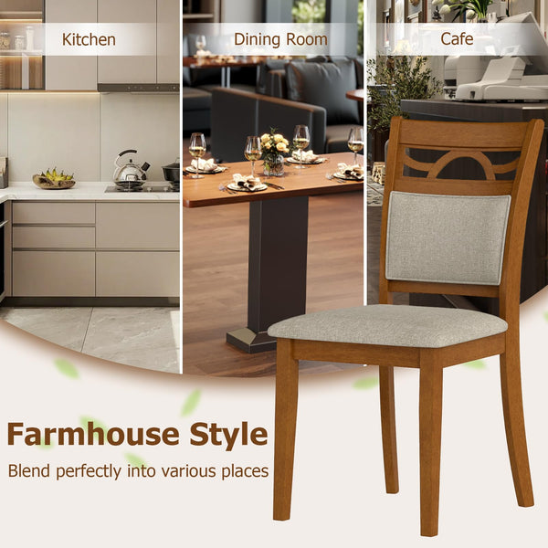 Farmhouse Dining Chairs Set – Solid Rubber Wood, Upholstered Fabric Seat