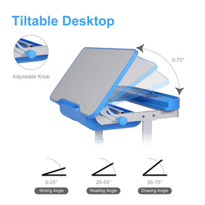Kids Desk and Chair Set – Height Adjustable with Tilt Desktop, LED Light & Storage
