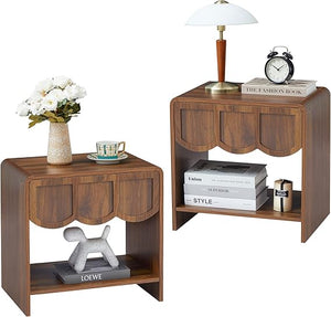 Modern Wood Nightstand with Wave Panel Drawer