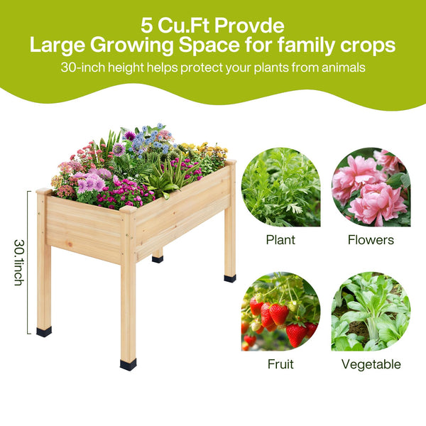 Wood Raised Garden Bed with Legs & Liner