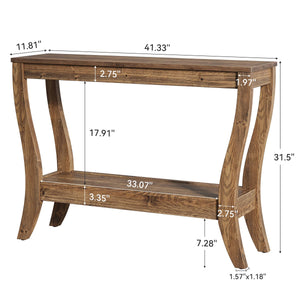 Solid Wood Farmhouse Console Table with 2-Tier Shelf