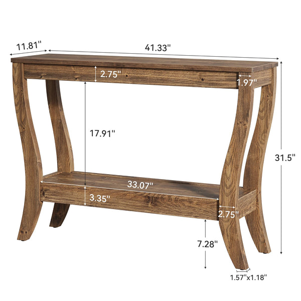 Solid Wood Farmhouse Console Table with 2-Tier Shelf