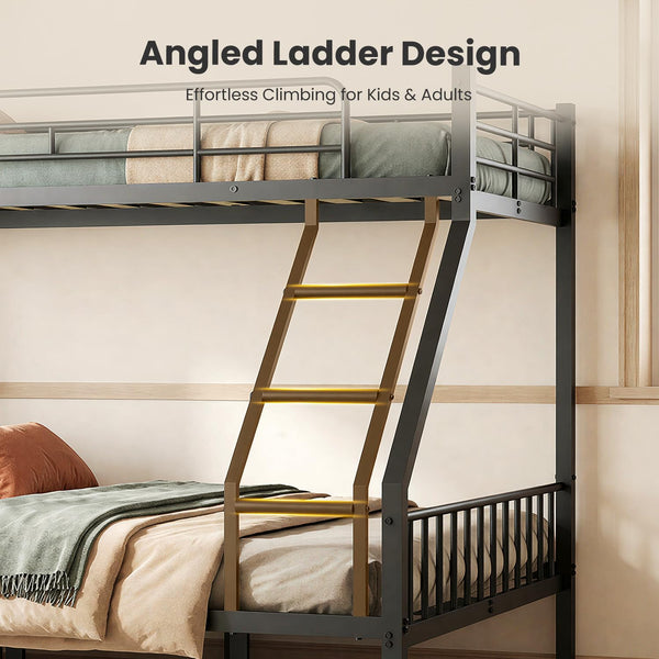 Twin XL Over Queen Metal Bunk Bed with Guardrails and Padded Ladder