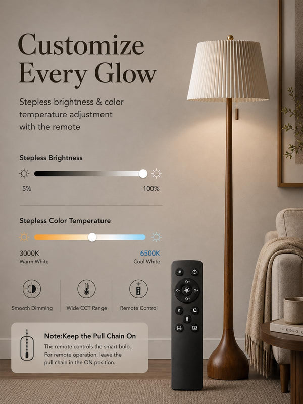 65" Mid Century Real Wood Floor Lamp with Remote