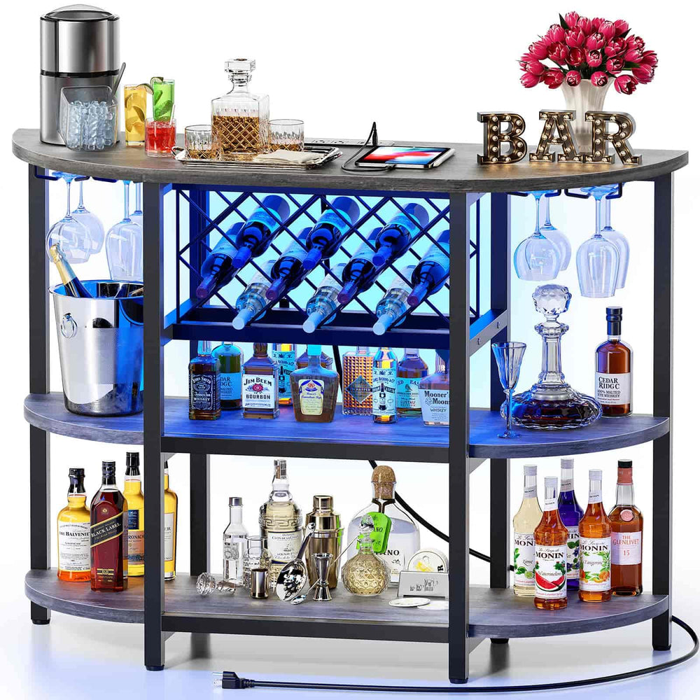 47.3" LED Bar Cabinet with Power Outlet & 4-Tier Storage