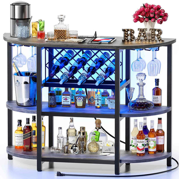 47.3" LED Bar Cabinet with Power Outlet & 4-Tier Storage