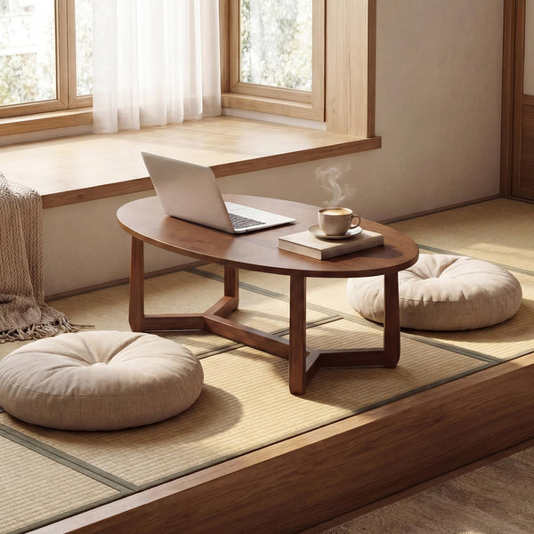 Oval Coffee Table – Low Profile Wood Accent Table