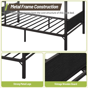 Twin Over Twin Metal Bunk Bed with Clothes Rail & Guardrail