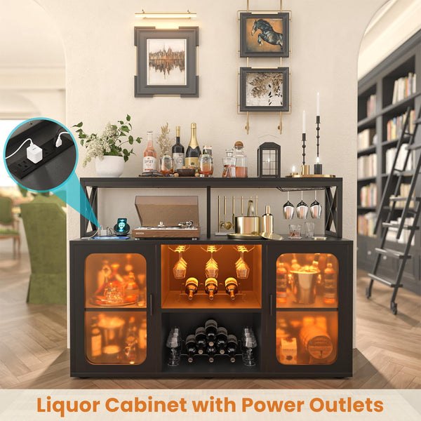 Bar Cabinet with LED Lights & Power Outlets