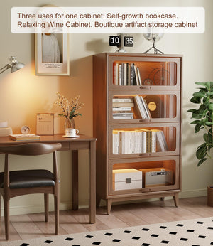 Solid Wood Bookcase with Glass Doors – 4-Shelf