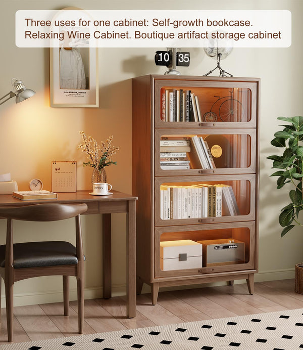 Solid Wood Bookcase with Glass Doors – 4-Shelf