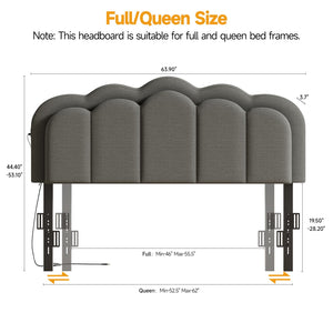 Upholstered Wavy Headboard Full/Queen with USB, RGB LED & Adjustable Height