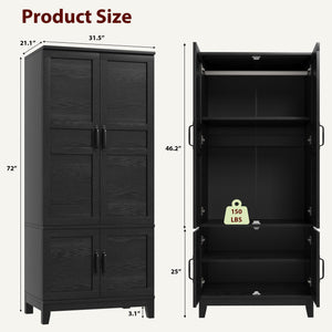 4-Door Armoire Wardrobe Cabinet with Adjustable Shelves and Hanging Rod