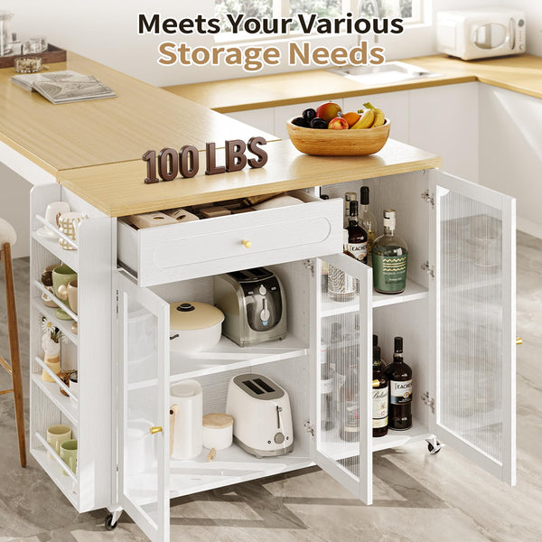 Rolling Kitchen Island with Power Outlet & Storage