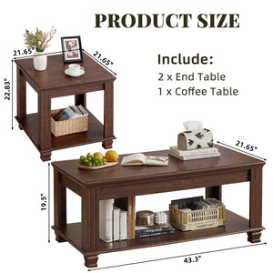 Farmhouse Coffee Table Set of 3 with Open Shelf