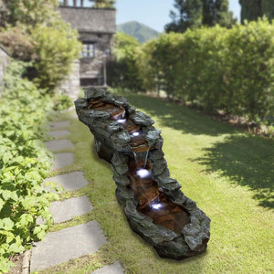 76-Inch Outdoor Tiered Rocky River Stream Water Fountain with Color-Changing LED Lights
