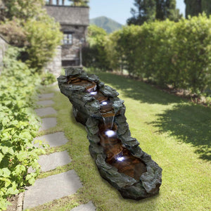 76-Inch Outdoor Tiered Rocky River Stream Water Fountain with Color-Changing LED Lights