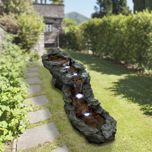 76-Inch Outdoor Tiered Rocky River Stream Water Fountain with Color-Changing LED Lights