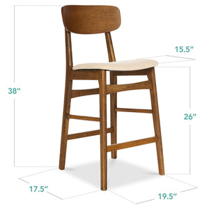 Counter Height Bar Stools Set of 2 with Cushioned Seat & Curved Backrest