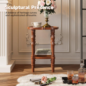 2-Tier Round Solid Wood Side Table