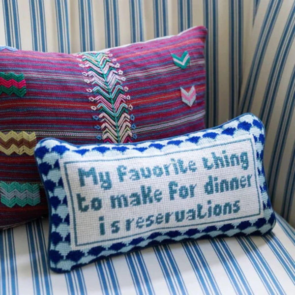 Needlepoint Decorative Throw Pillow – Blue, 8" x 14"