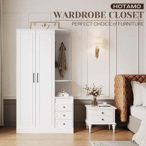 White Armoire Wardrobe Closet with Drawers & Doors