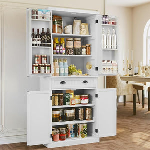 Farmhouse Kitchen Pantry Cabinet with Sliding Racks & Door Shelves