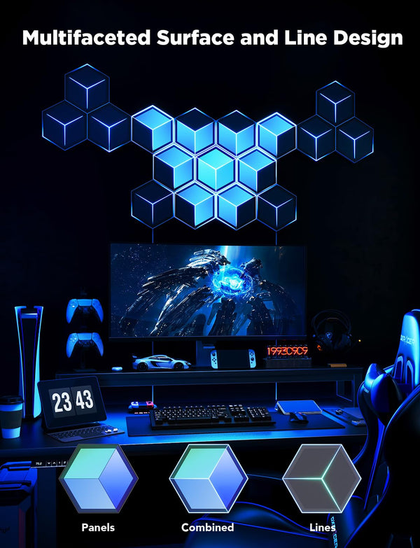 Hexagon LED Wall Light Panels - 10 Pack, Meteor Gray