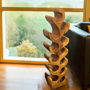 Acacia Wood 12-Bottle Wine Rack – Floor Standing Rustic Bottle Holder